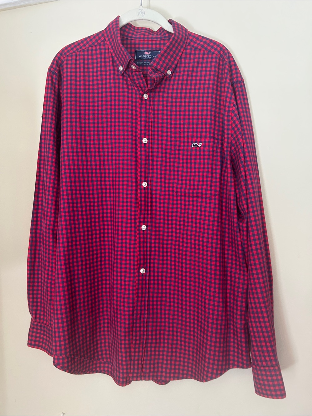 Vineyard Vines Red and Navy Gingham Button-Down Shirt